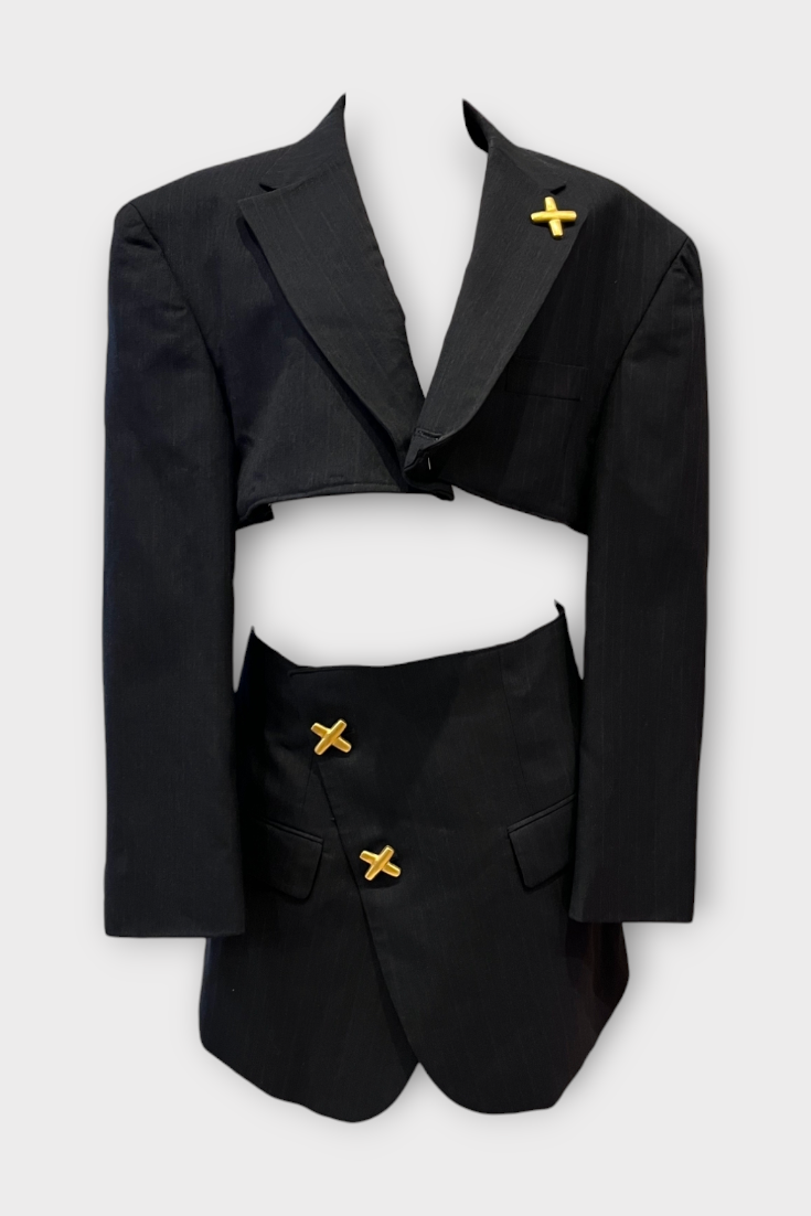 Black Pinstriped Moda "X" Reworked Blazer