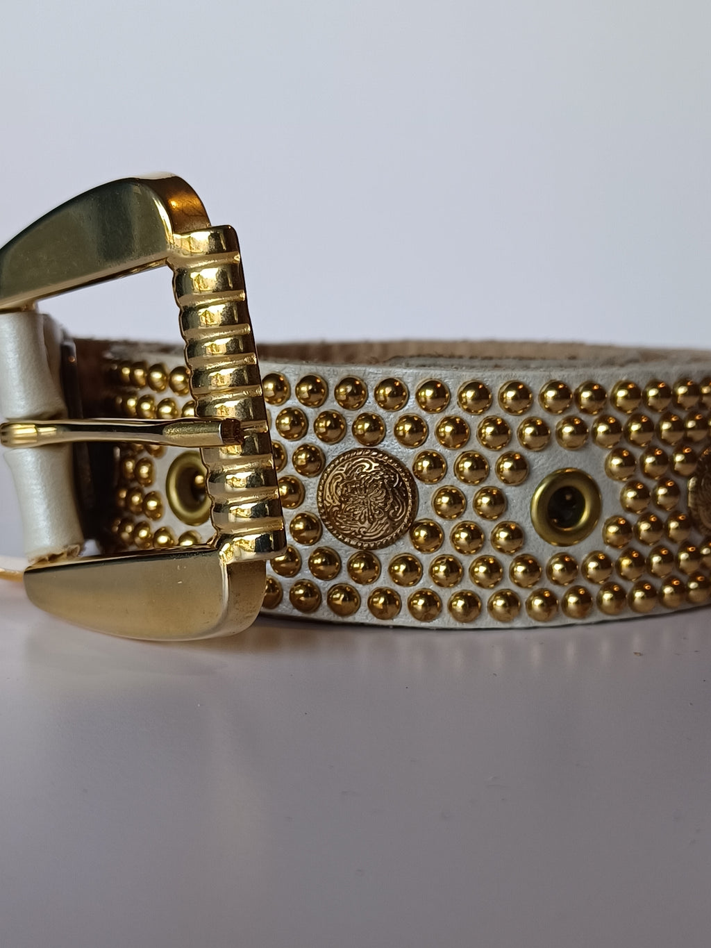 Vintage Studded Medallion Leather Belt
