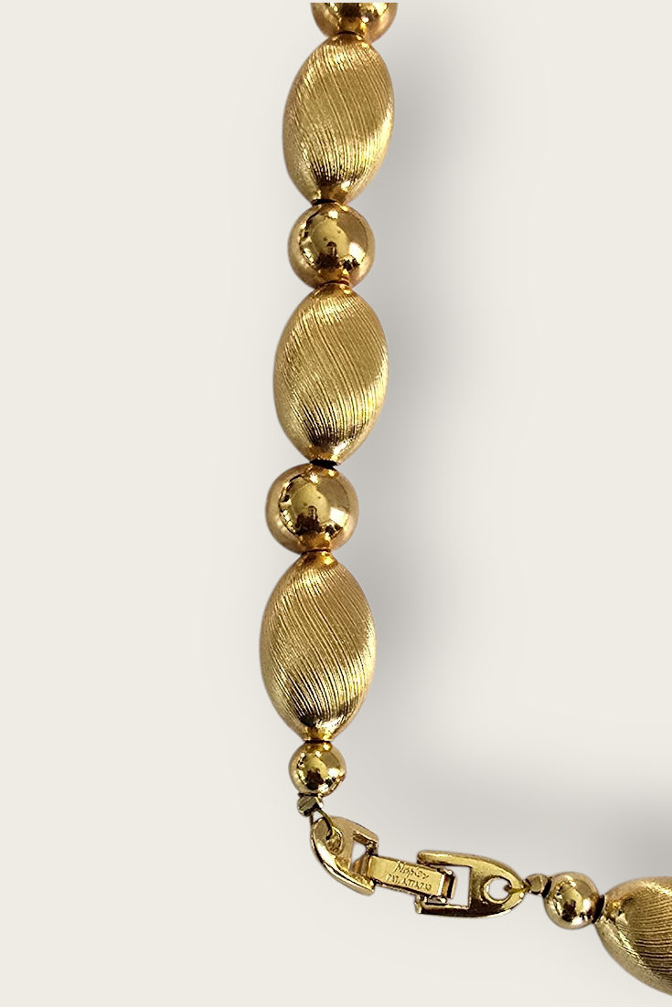Vintage Napier Brushed Gold Chunky Beaded Necklace