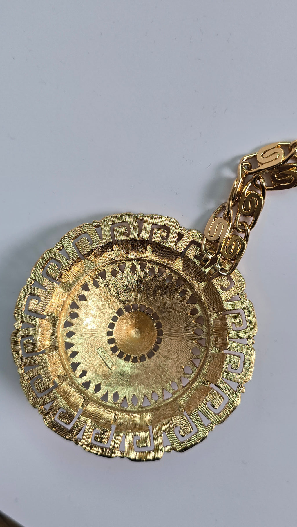 Vintage Monet 70s Chunky Greek Key Medallion Necklace