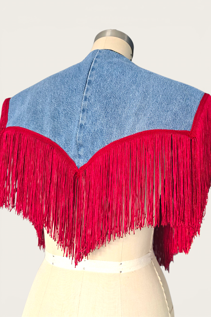 Sandra Reversible Shoulder Cape Denim/Paisley