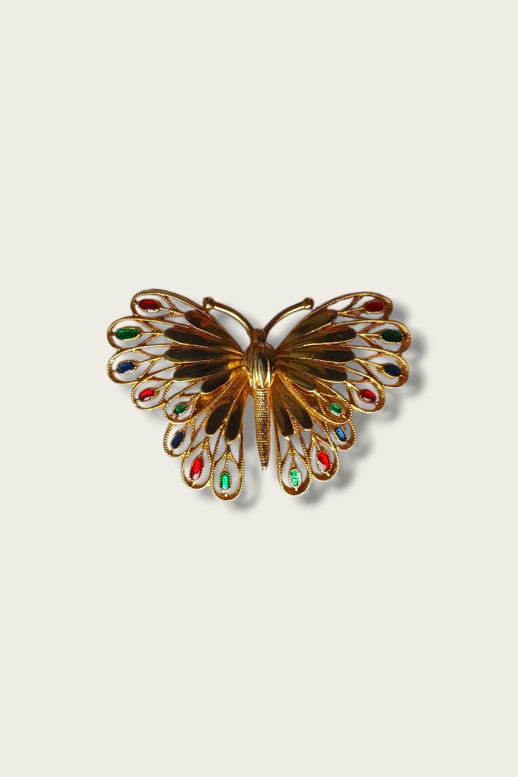 Vintage Gemstone Butterfly Brooch