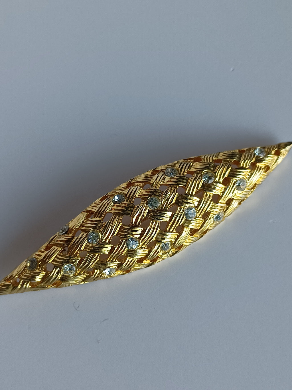 Vintage Gemstone Basket Woven Brooch