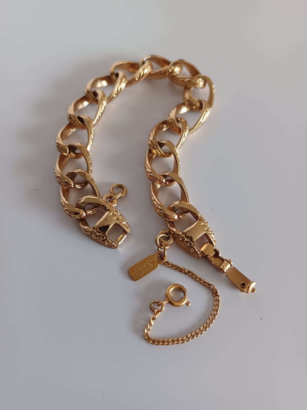80's Monet Textured Chain Link Bracelet