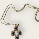 Vintage 70s Long Filagree Cross Pendant Necklace