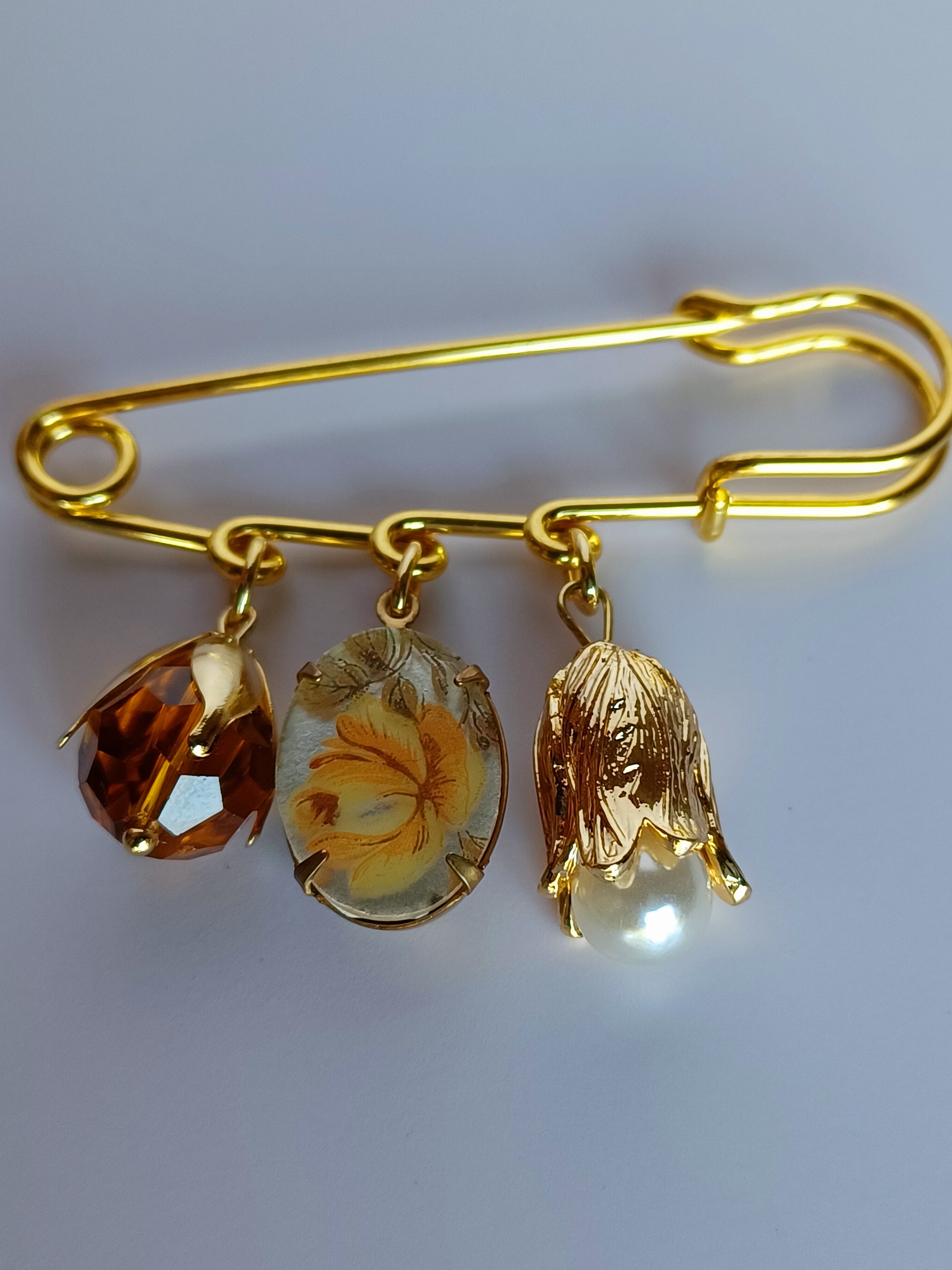 Vintage Safety Pin Charm Brooch