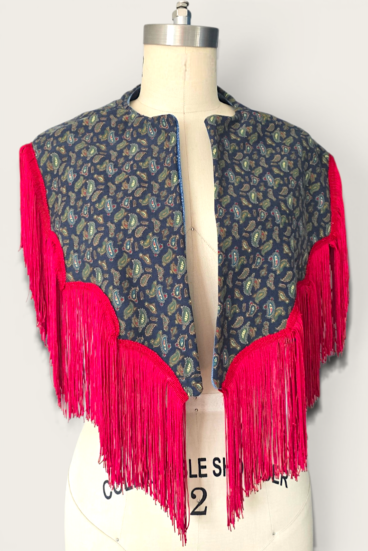 Sandra Reversible Shoulder Cape Denim/Paisley