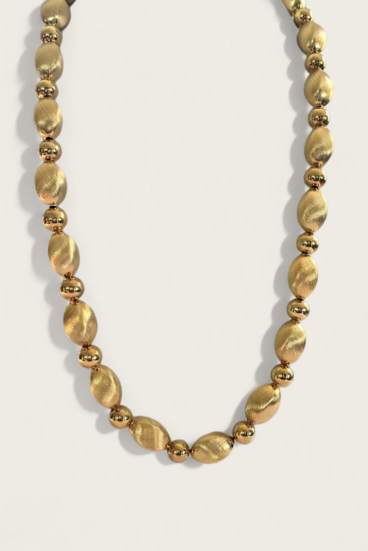 Vintage Napier Brushed Gold Chunky Beaded Necklace