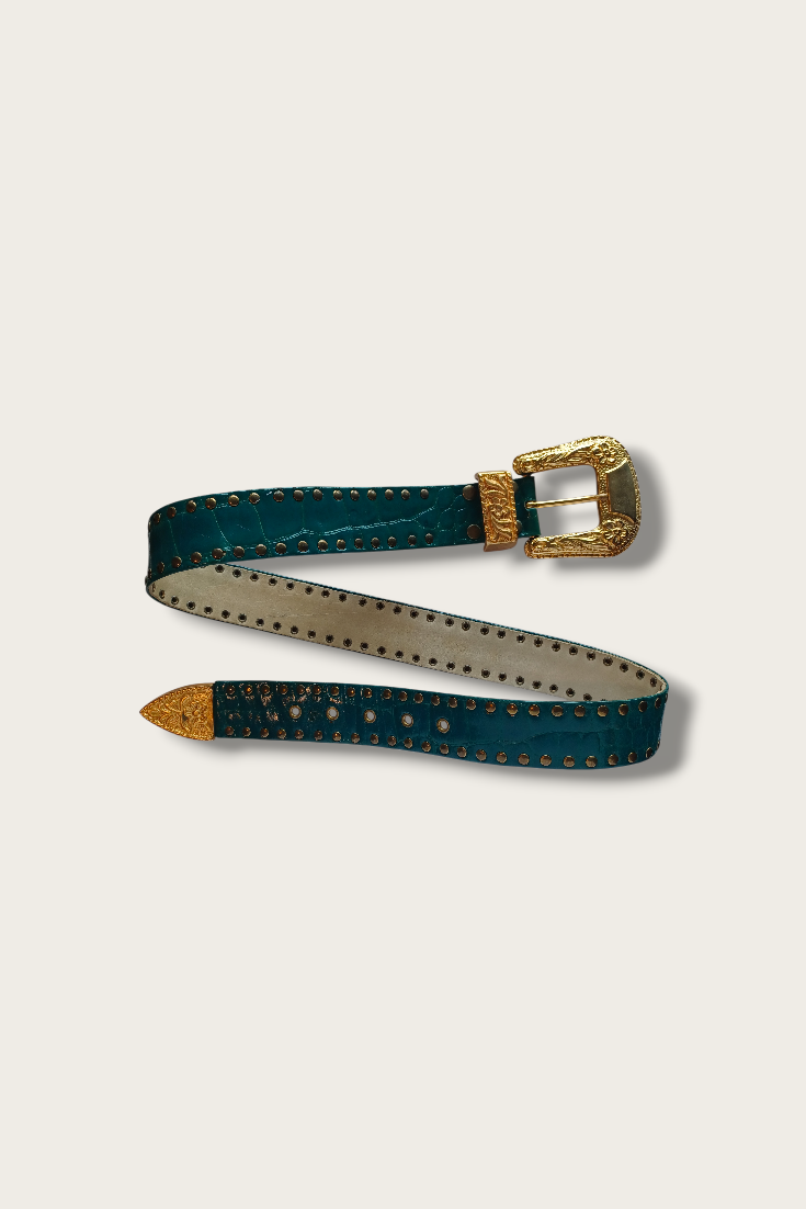 Vintage Teal Western Leather Belt