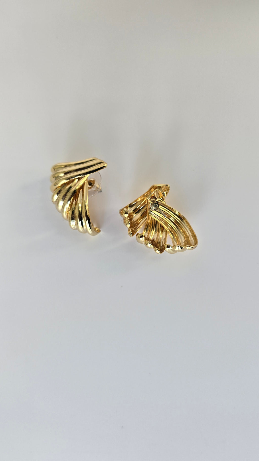 80’s Polished Gold-tone Fan Earrings