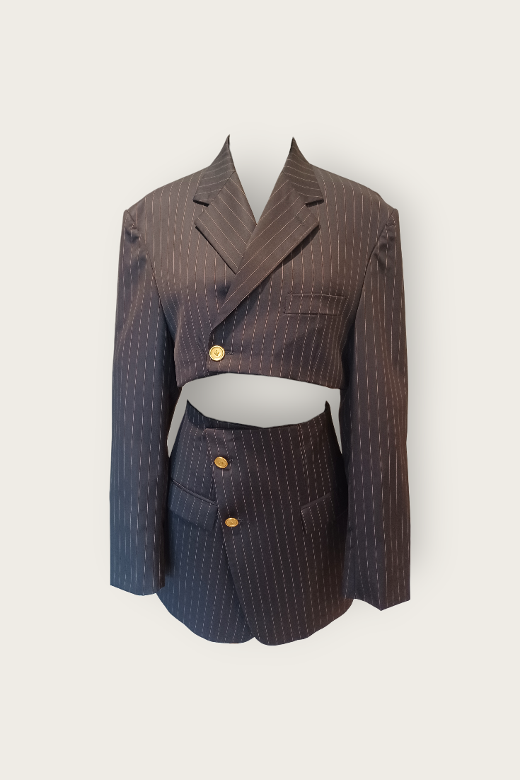 REVIVAL Moda Black Striped Blazer Set