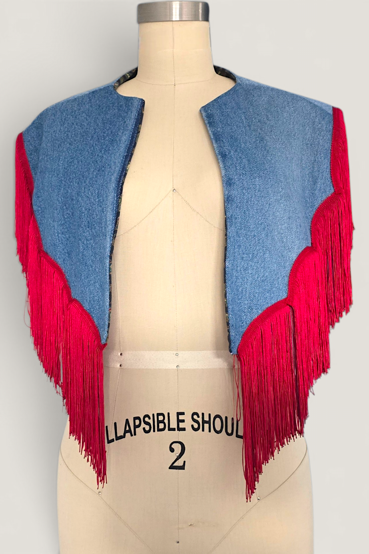 Sandra Reversible Shoulder Cape Denim/Paisley