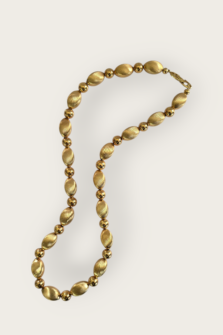 Vintage Napier Brushed Gold Chunky Beaded Necklace
