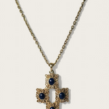 Vintage 70s Long Filagree Cross Pendant Necklace