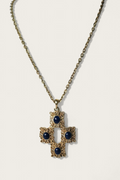 Vintage 70s Long Filagree Cross Pendant Necklace