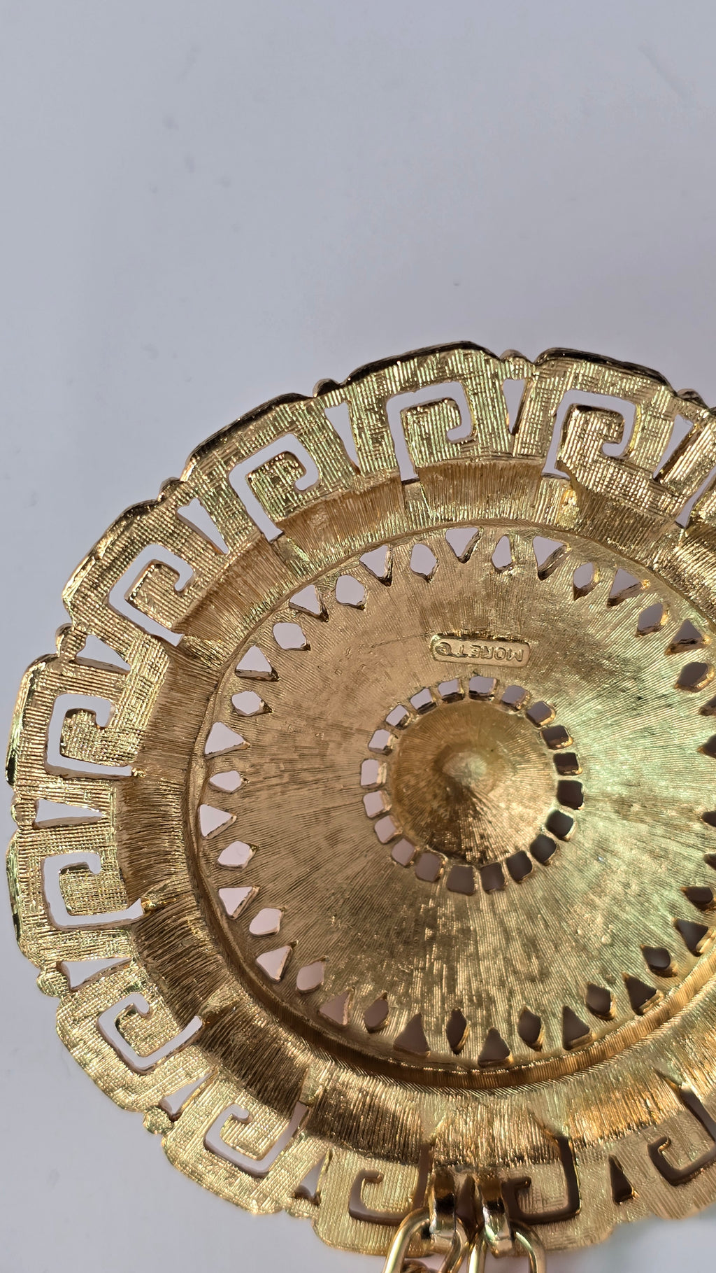 Vintage Monet 70s Chunky Greek Key Medallion Necklace