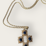 Vintage 70s Long Filagree Cross Pendant Necklace