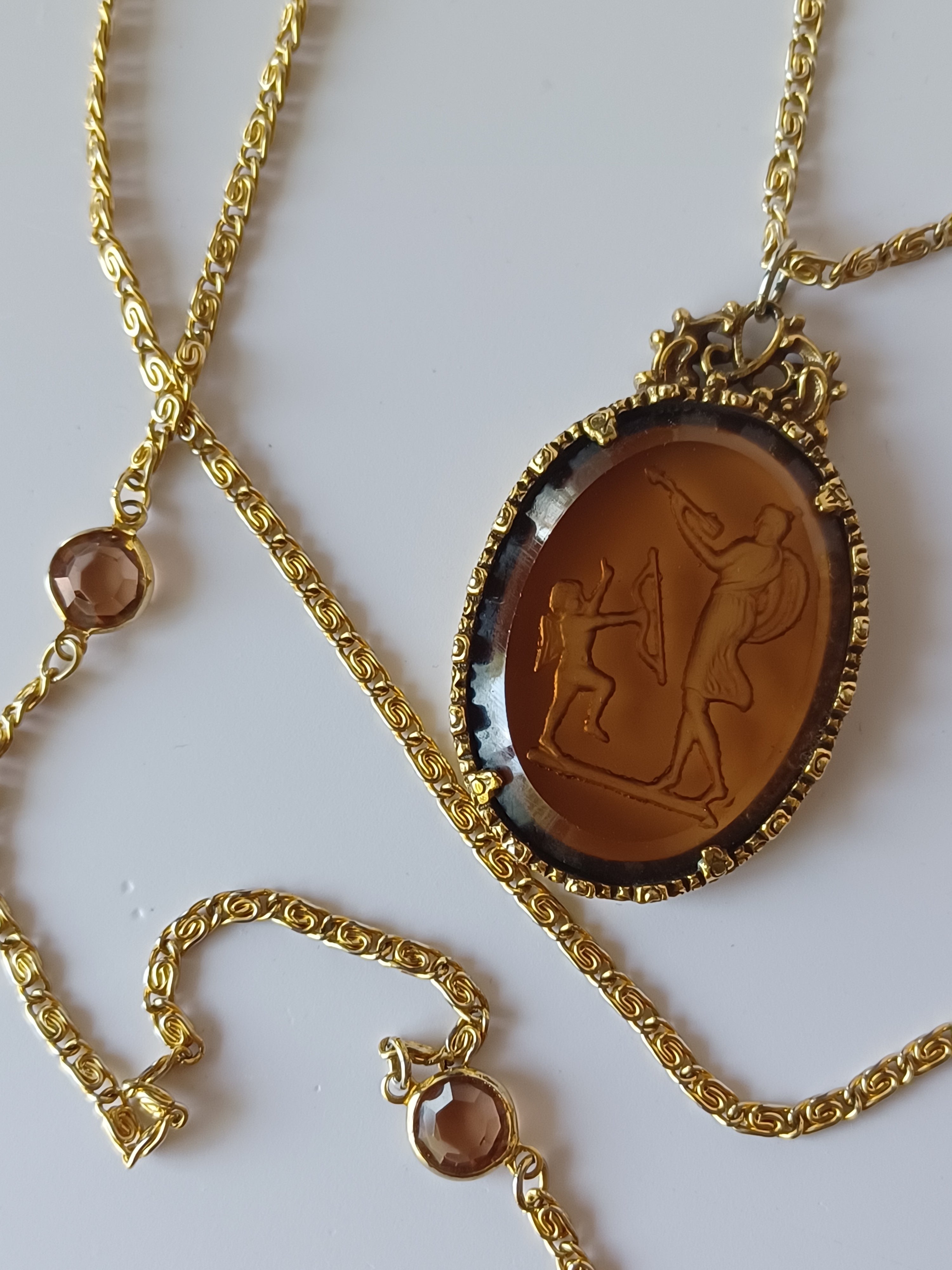 60/70's Goldette Amber Cameo Stacked Necklace