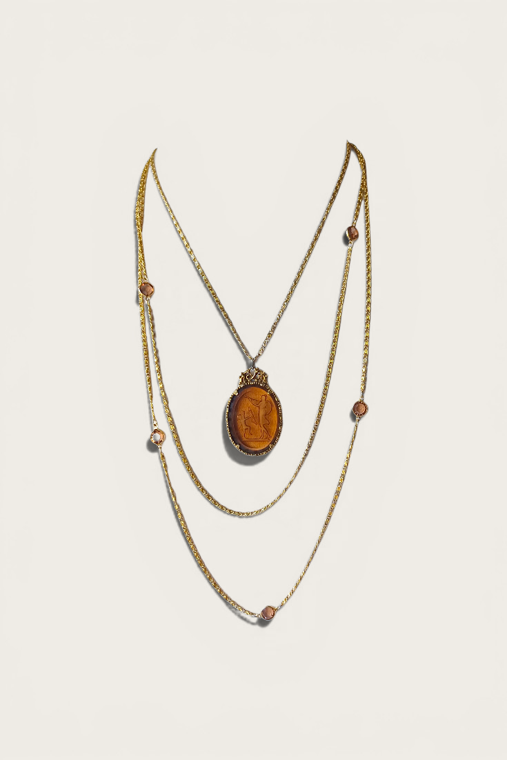 60/70's Goldette Amber Cameo Stacked Necklace