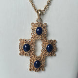 Vintage 70s Long Filagree Cross Pendant Necklace