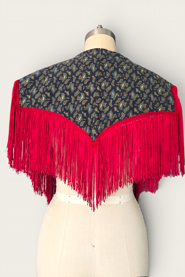 Sandra Reversible Shoulder Cape Denim/Paisley