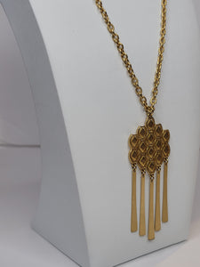 70's Gold -Tone Geometric Fringe Pendant Necklace