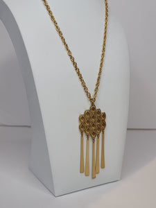 70's Gold -Tone Geometric Fringe Pendant Necklace