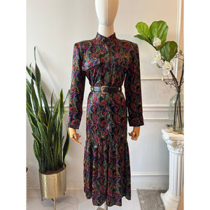 80's Silk Paisley Midi Dress