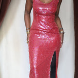 90's Red Sequin Evening Dress