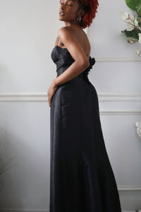 70's Black Taffeta Strapless Gown