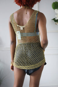 90's Green Beaded Crochet Top