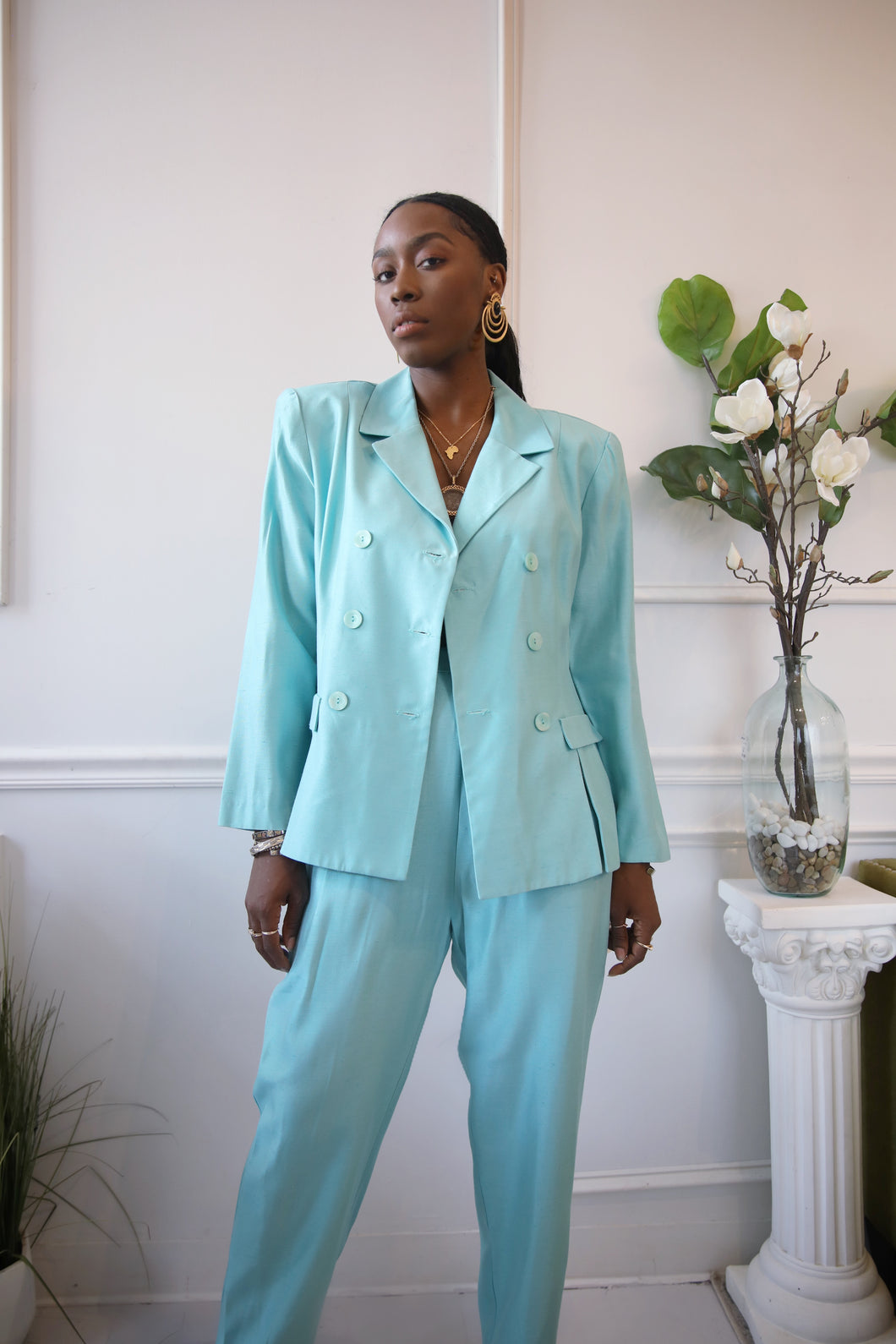 90's Deadstock Double Breasted Blue Suit