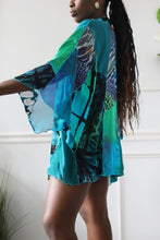 Load image into Gallery viewer, 90’s Blue Silk Patchwork Kimono