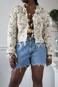 90's Ivory Beaded Macramé Jacket