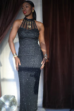Load image into Gallery viewer, 90&#39;s Black Silk Beaded Gown