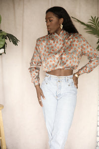 REVIVED 80’s Abstract Giraffe Print Cropped Blouse